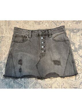 Free People We The Free Distressed Charcoal Gray Denim Mini Jean Skirt Size 27
